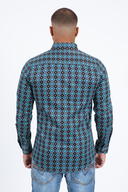 Black Satin Cotton Modern Fit Long Sleeve Shirt Men