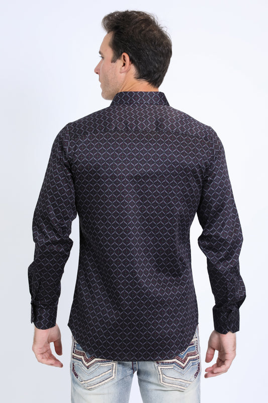 Black Satin Cotton Modern Fit Long Sleeve Shirt Men