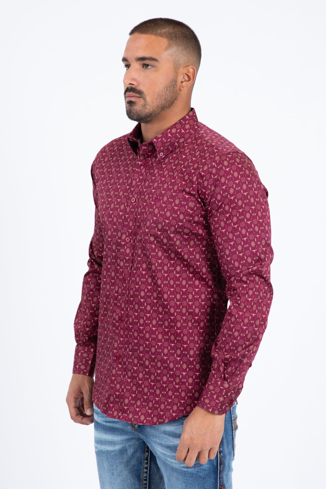 burgundy ornamental tile long sleeve shirt platini side