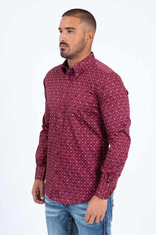 burgundy ornamental tile long sleeve shirt platini side