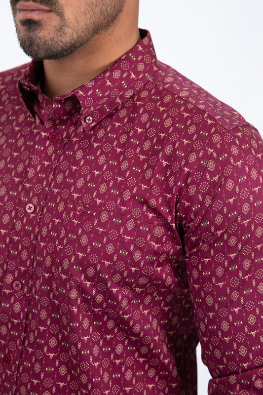 burgundy ornamental tile long sleeve shirt platini detail