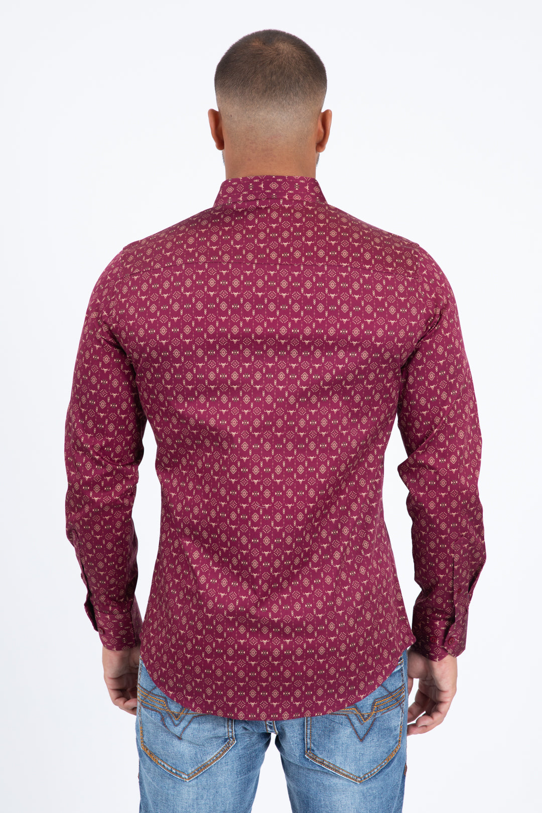 burgundy ornamental tile long sleeve shirt platini back