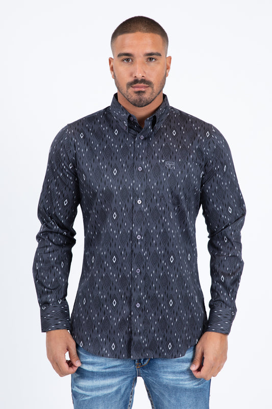 Grey Satin Cotton Modern Fit Long Sleeve Shirt Men