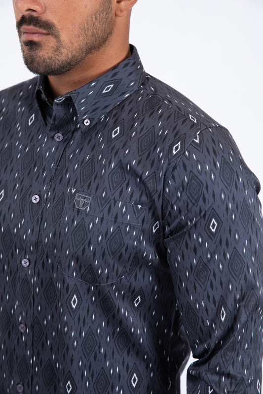 grey diamond ethnic long sleeve shirt men platini detail
