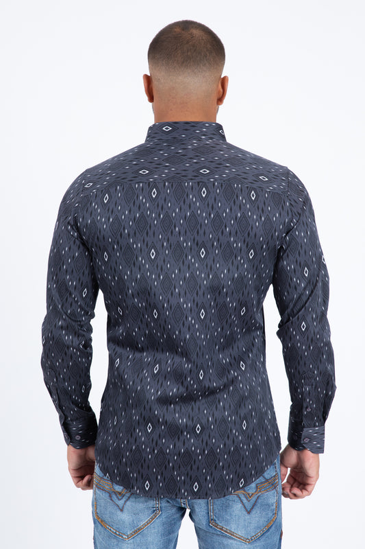 Grey Satin Cotton Modern Fit Long Sleeve Shirt Men