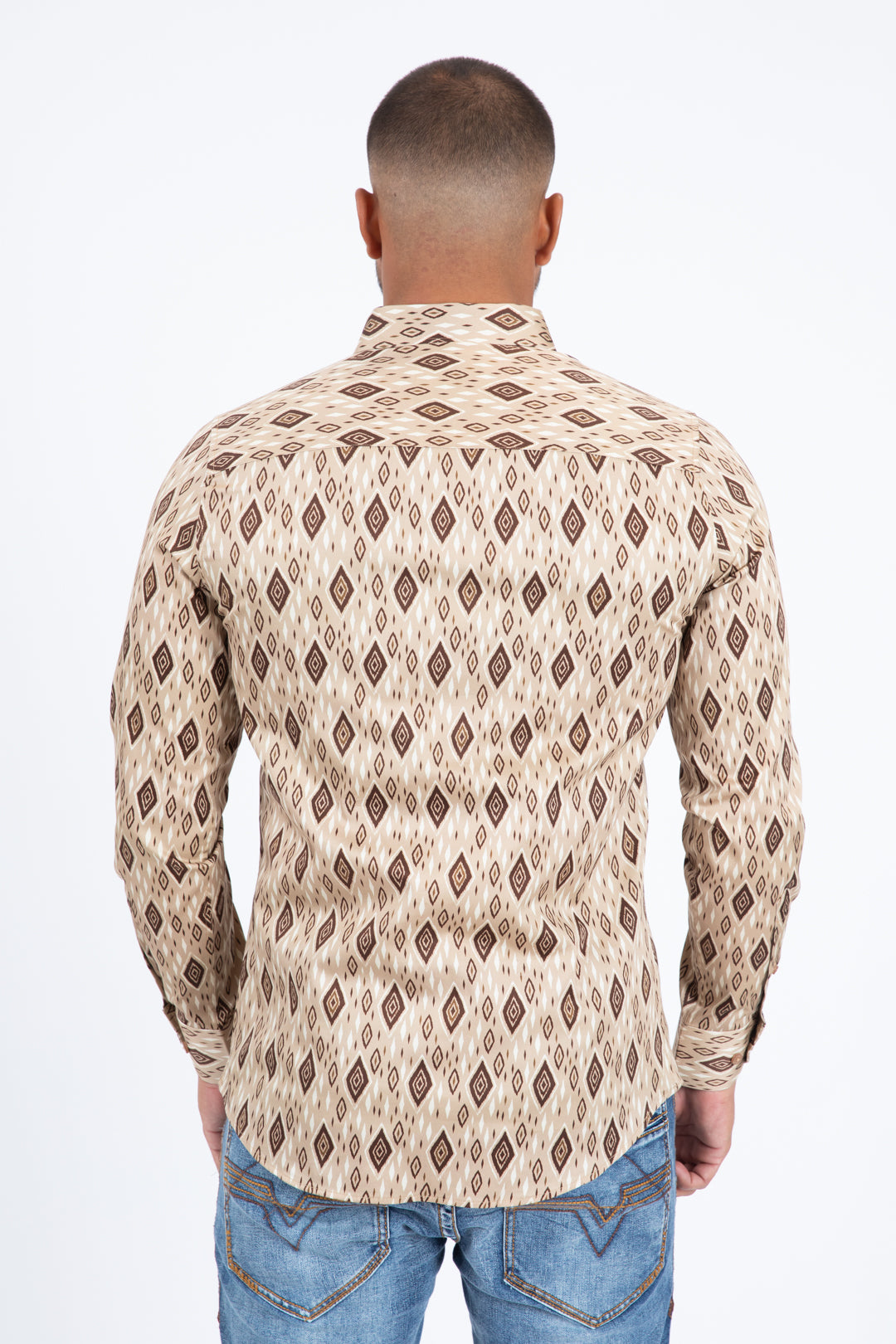 khaki diamond ethnic long sleeve shirt platini back
