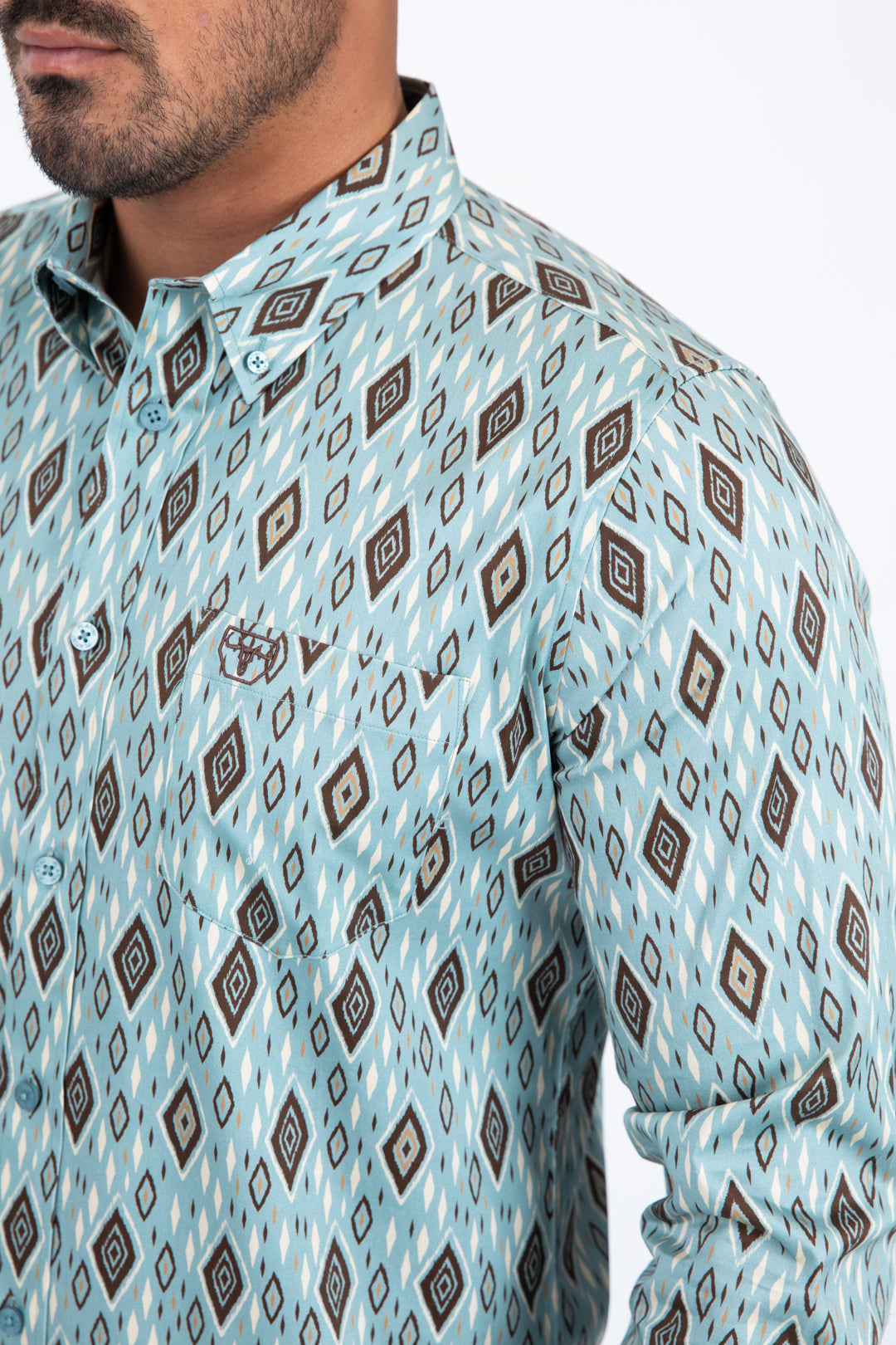 light blue diamond ethnic long sleeve shirt men platini detail