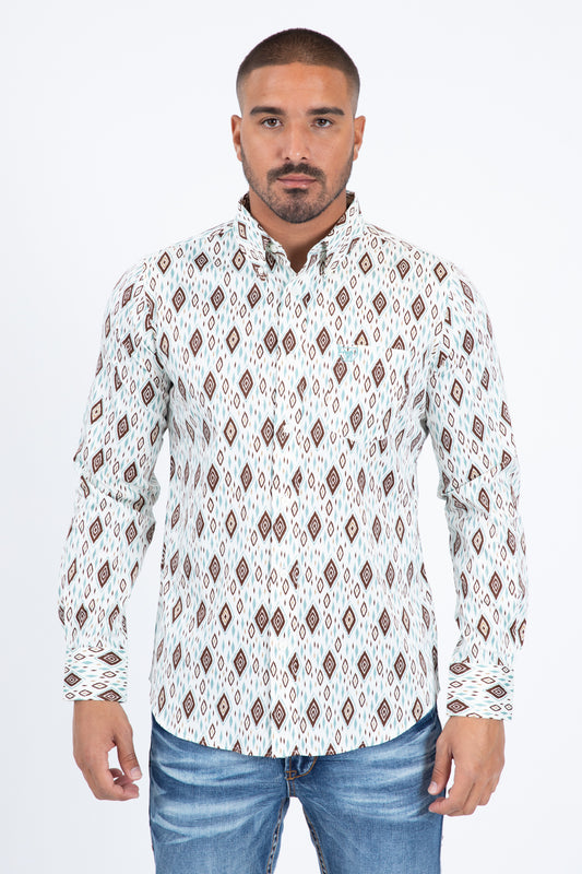 white diamond ethnic long sleeve shirt platini front