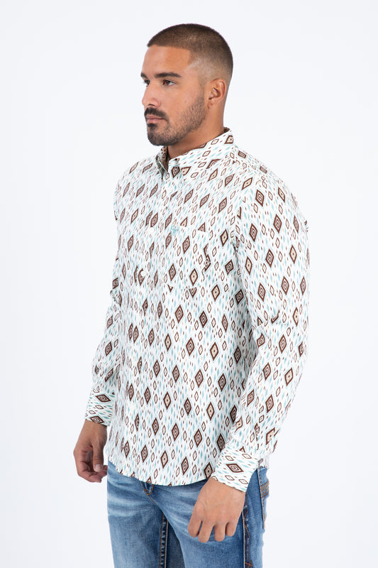 white diamond ethnic long sleeve shirt men platini detail-2
