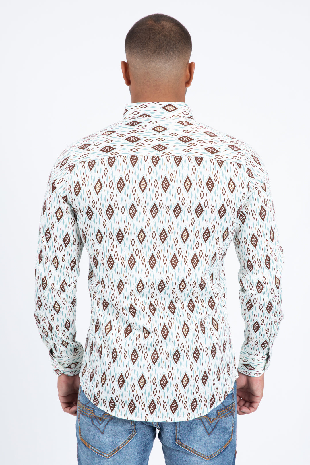 white diamond ethnic long sleeve shirt platini back