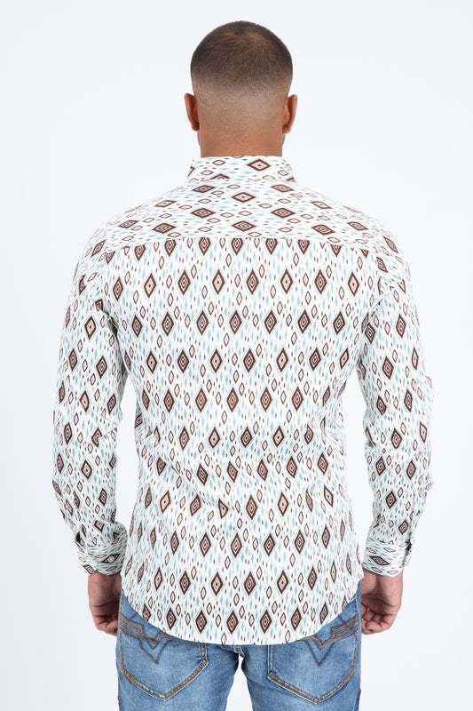 white diamond ethnic long sleeve shirt platini back