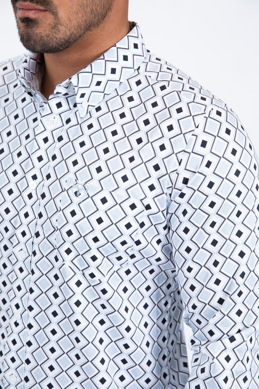 white diamond depth long sleeve shirt men platini detail