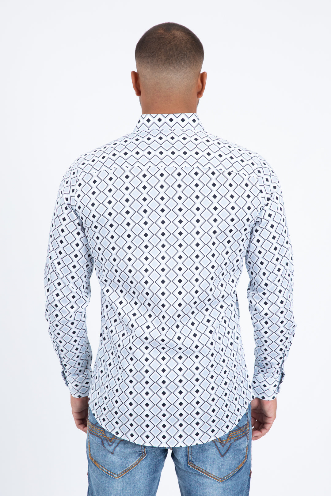 white diamond depth long sleeve shirt platini back