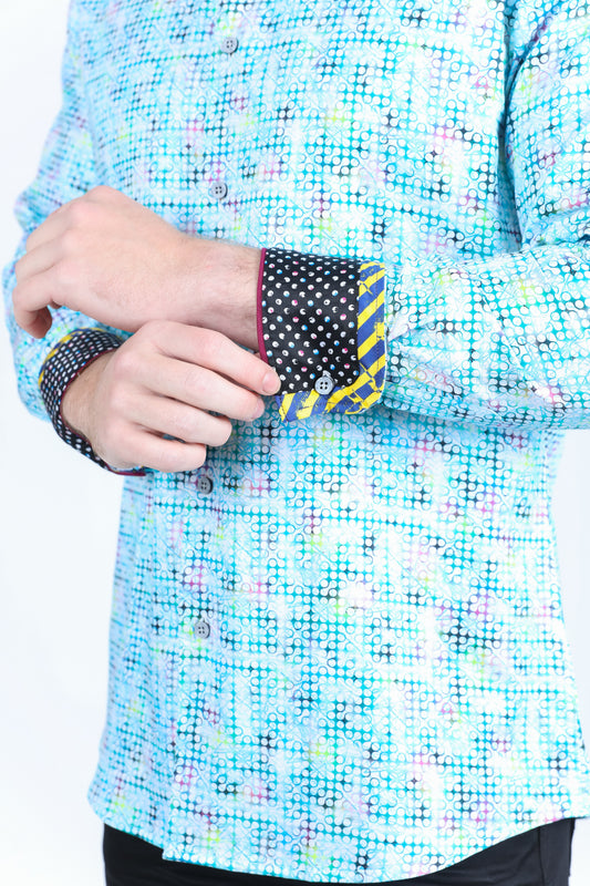 light floral contemporary contrast cuff shirt men platini close-up