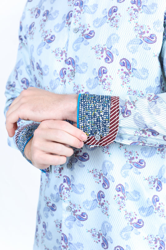 botanical blue contemporary contrast cuff shirt men platini close-up