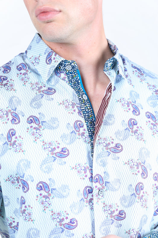 botanical blue contemporary contrast cuff shirt men platini back