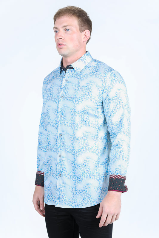 abstract splatter contemporary contrast cuff shirt men platini back