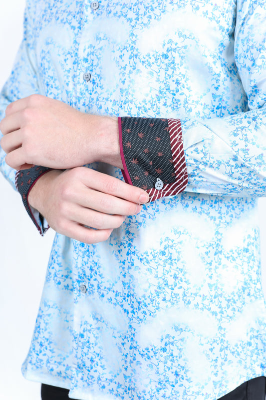abstract splatter contemporary contrast cuff shirt men platini close-up