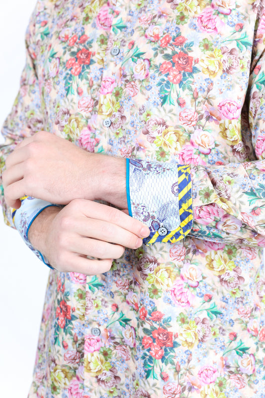 satin print long sleeve shirt platini detail
