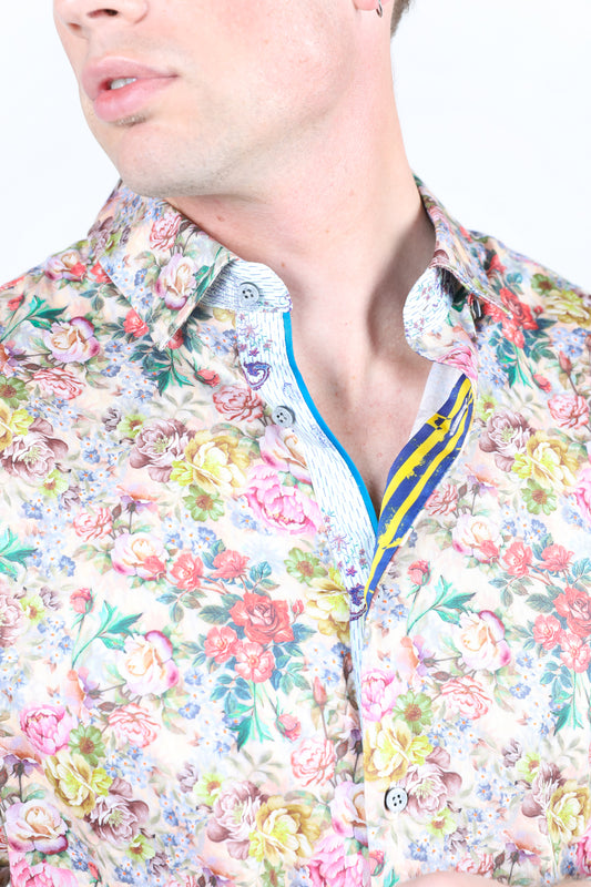 satin print long sleeve shirt platini detail
