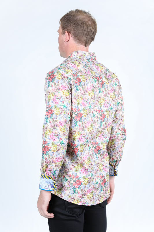 satin print long sleeve shirt platini back