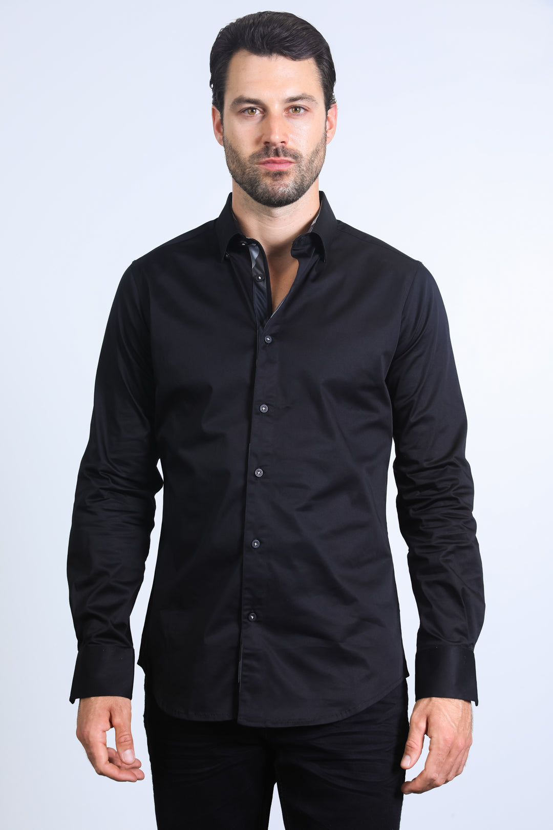 Satin Cotton/Spandex Long Sleeve Black/Gray Shirt