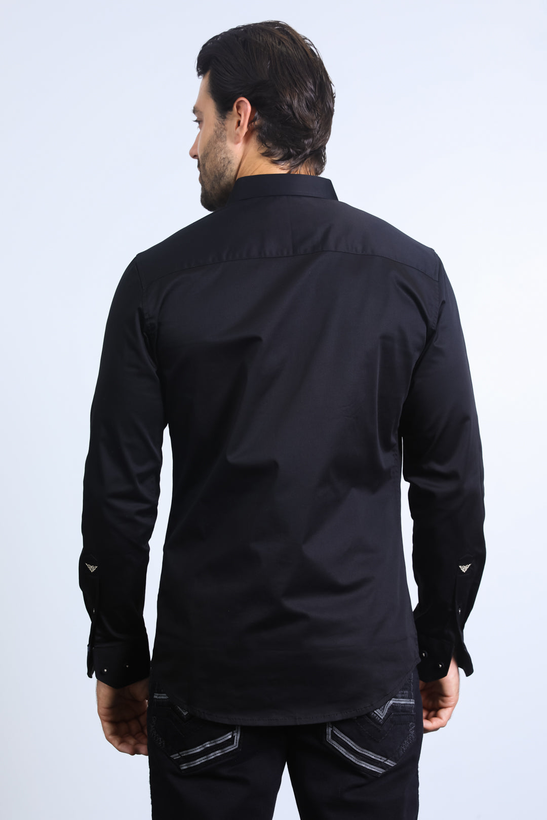 Satin Cotton/Spandex Long Sleeve Black/Gray Shirt