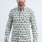 Mens Satin Cotton/Spandex Modern Fit Long Sleeve Beige Shirt