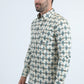 Mens Satin Cotton/Spandex Modern Fit Long Sleeve Beige Shirt