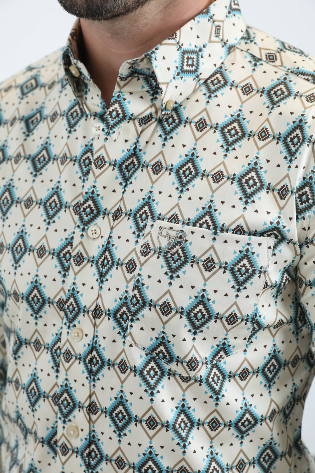 Mens Satin Cotton/Spandex Modern Fit Long Sleeve Beige Shirt