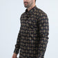 Mens Satin Cotton/Spandex Modern Fit Long Sleeve Black Shirt