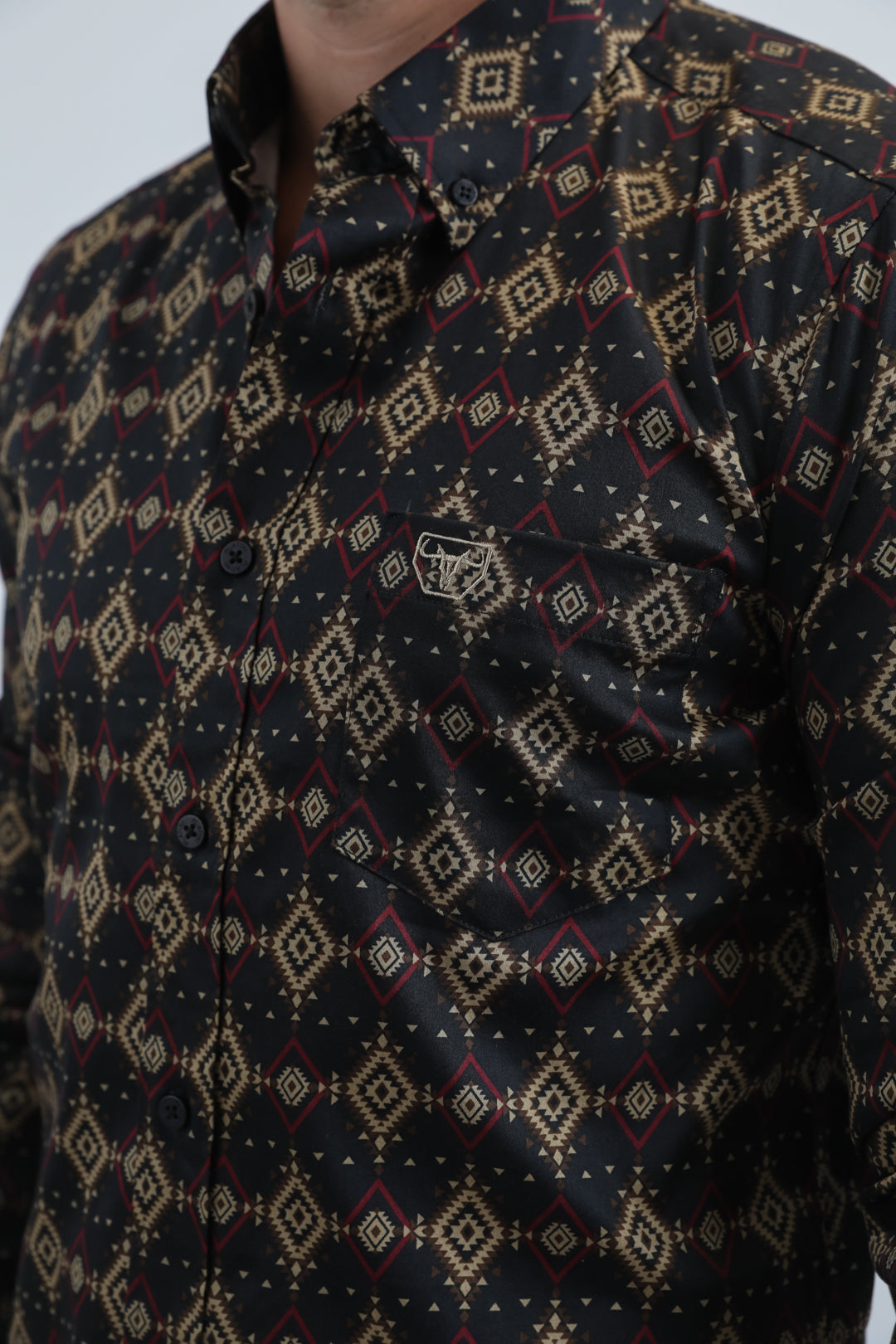 Mens Satin Cotton/Spandex Modern Fit Long Sleeve Black Shirt