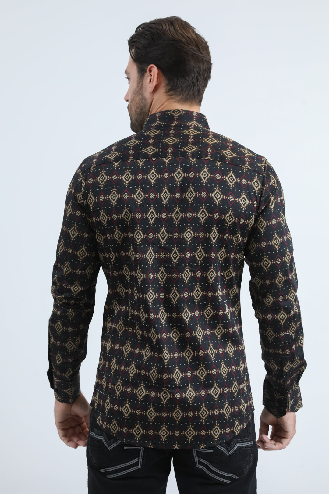 Mens Satin Cotton/Spandex Modern Fit Long Sleeve Black Shirt