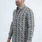 Mens Satin Cotton/Spandex Modern Fit Long Sleeve Black Shirt