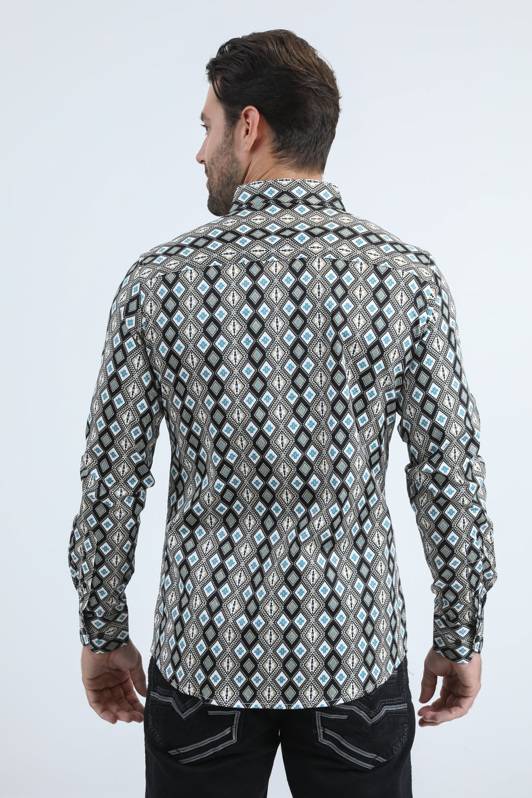 Mens Satin Cotton/Spandex Modern Fit Long Sleeve Black Shirt