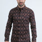 Mens Satin Cotton/Spandex Modern Fit Long Sleeve Black Shirt