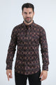 Mens Satin Cotton/Spandex Modern Fit Long Sleeve Black Shirt