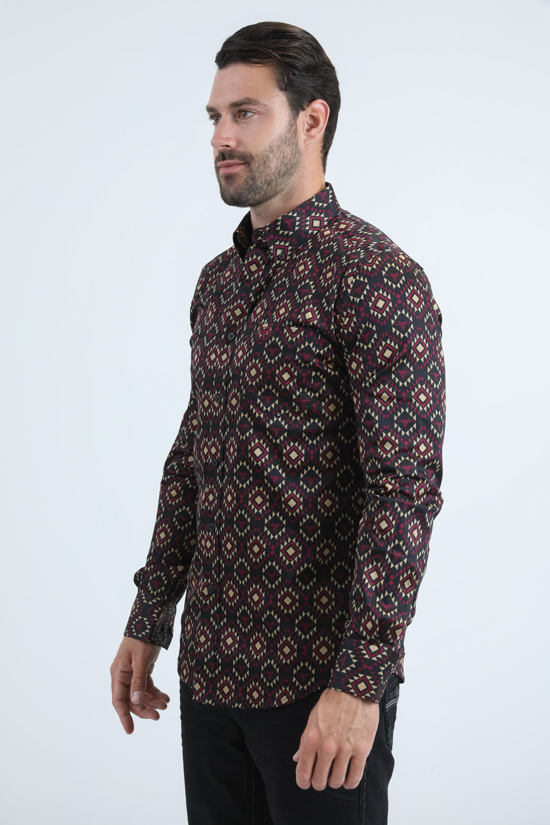 Mens Satin Cotton/Spandex Modern Fit Long Sleeve Black Shirt