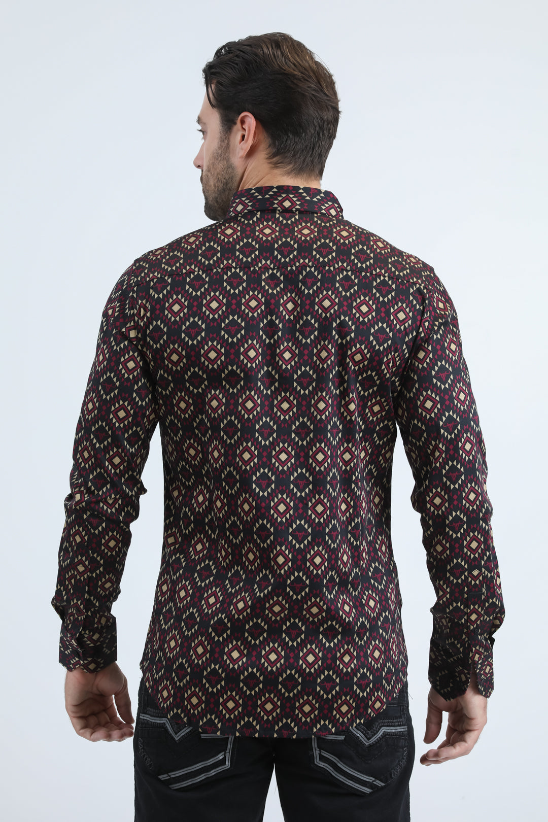 Mens Satin Cotton/Spandex Modern Fit Long Sleeve Black Shirt