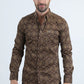 Mens Satin Cotton/Spandex Modern Fit Long Sleeve Brown Shirt