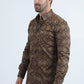 Mens Satin Cotton/Spandex Modern Fit Long Sleeve Brown Shirt