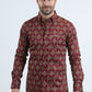 Mens Satin Cotton/Spandex Modern Fit Long Sleeve Burgundy Shirt