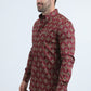 Mens Satin Cotton/Spandex Modern Fit Long Sleeve Burgundy Shirt