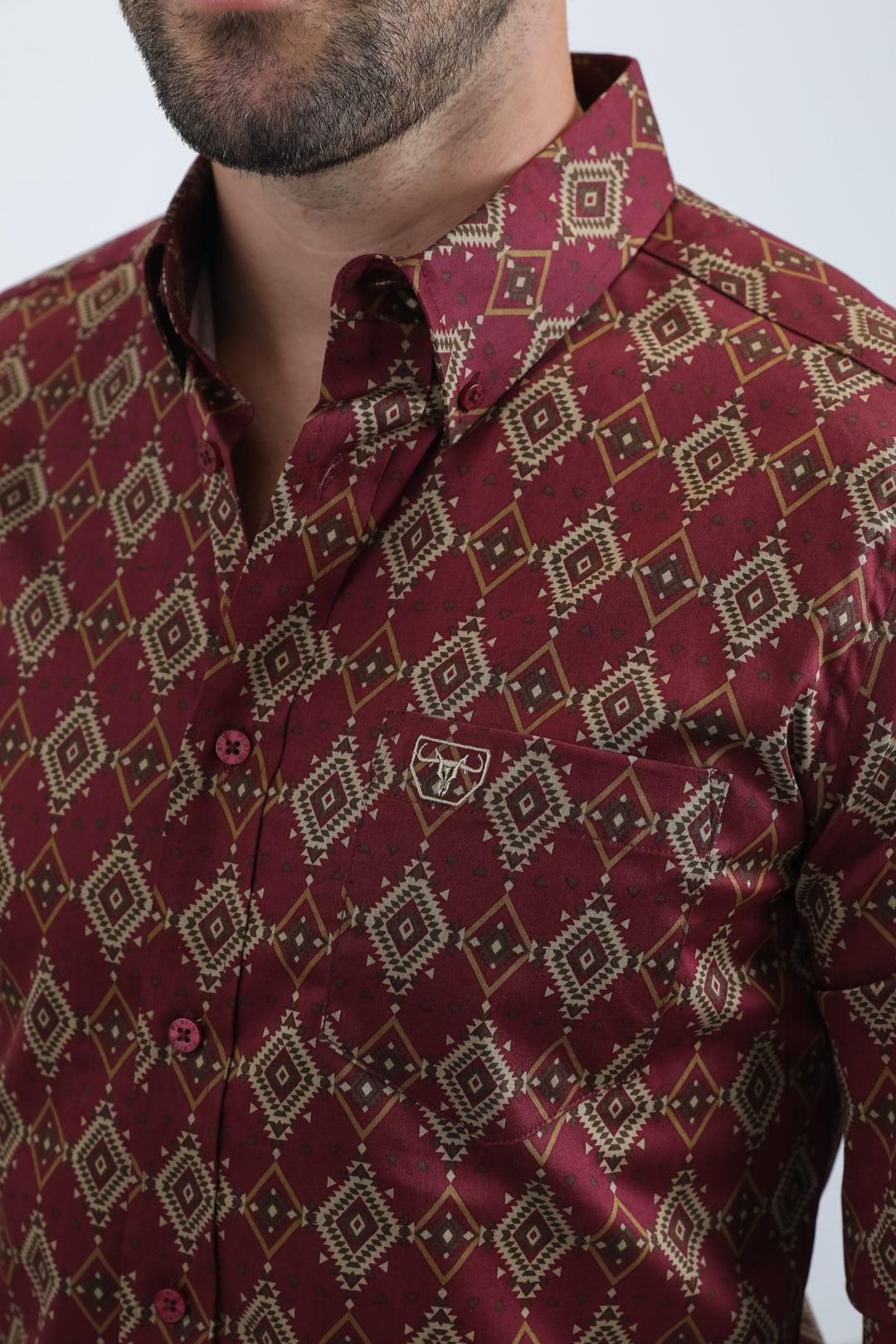 Mens Satin Cotton/Spandex Modern Fit Long Sleeve Burgundy Shirt