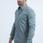 Mens Satin Cotton/Spandex Modern Fit Long Sleeve Slate Shirt
