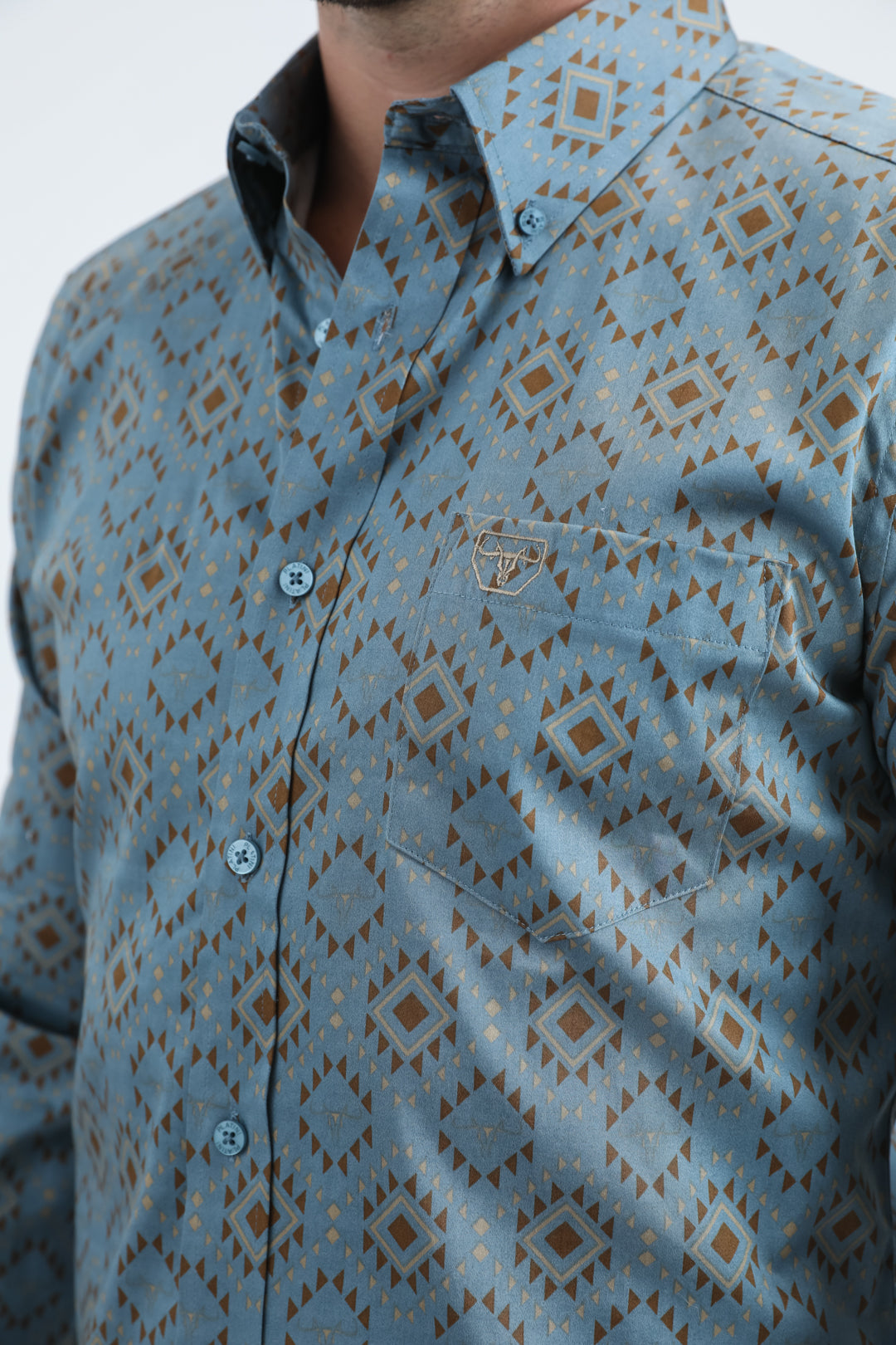 Mens Satin Cotton/Spandex Modern Fit Long Sleeve Slate Shirt