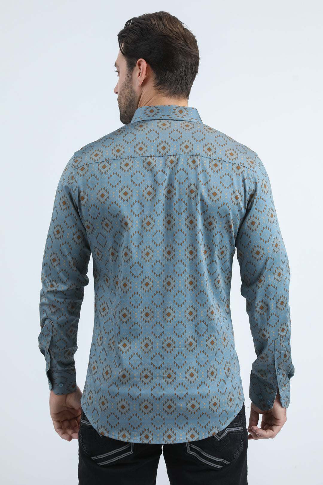 Mens Satin Cotton/Spandex Modern Fit Long Sleeve Slate Shirt