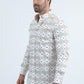 Mens Satin Cotton/Spandex Modern Fit Long Sleeve White Shirt
