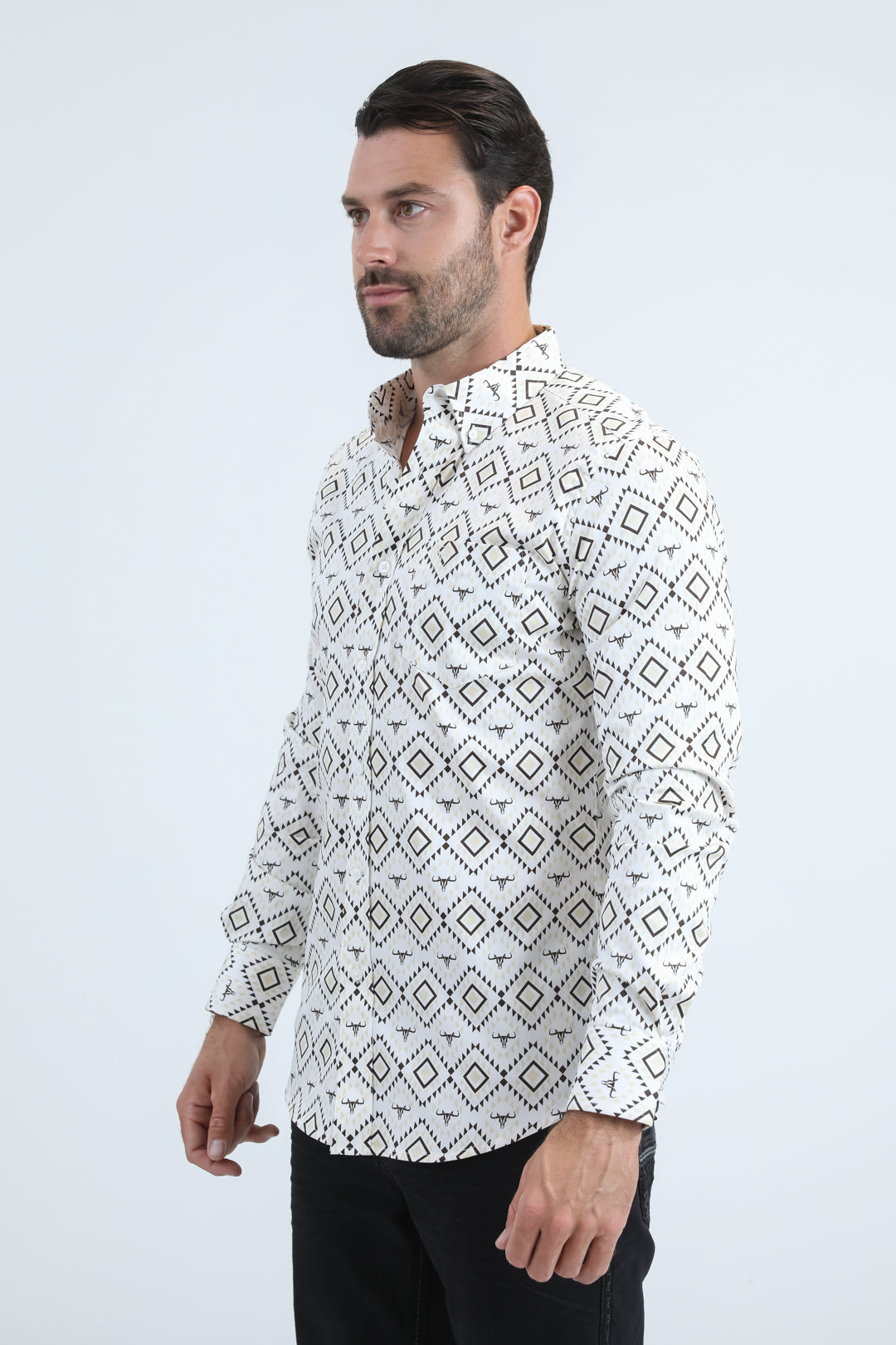 Mens Satin Cotton/Spandex Modern Fit Long Sleeve White Shirt