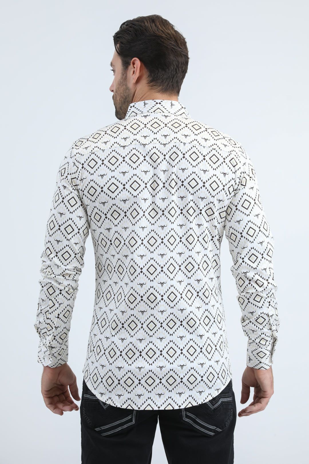 Mens Satin Cotton/Spandex Modern Fit Long Sleeve White Shirt